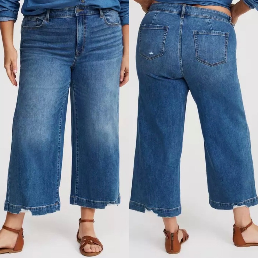 Torrid Size 16 HIGH-RISE WIDE LEG ANKLE CROP VINTAGE STRETCH Medium Wash Denim